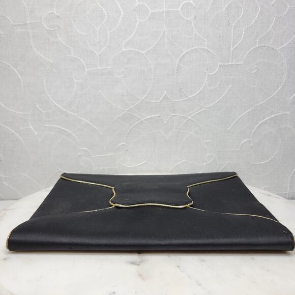 Vintage Yves Saint Laurent Silk Envelope Clutch 9" Black Gold Trim France - Picture 13 of 16